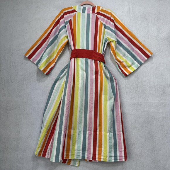 Atlantic pacific X Lake Striped Robe Women Small Multicolor Belted Kimono V Neck - Picture 6 of 7